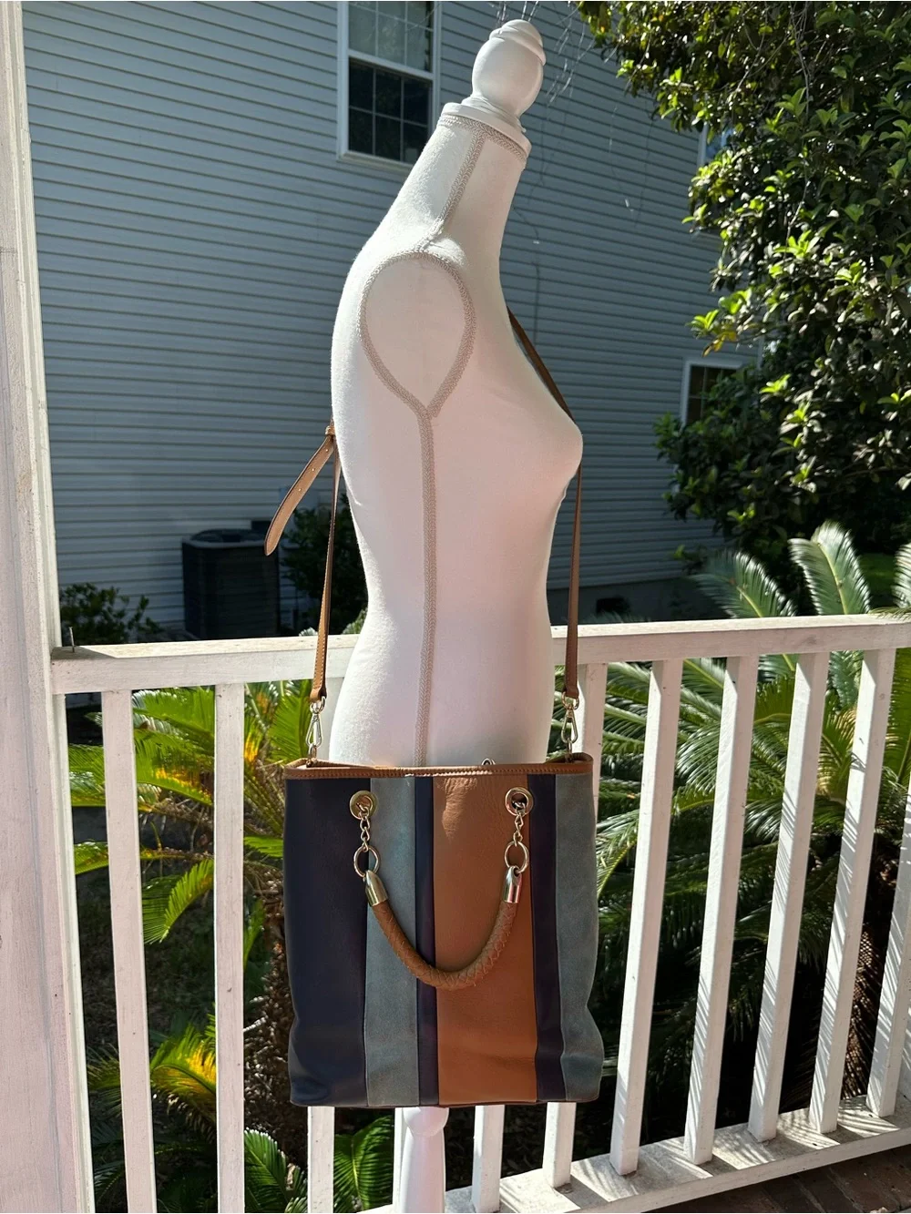 Talbots Colorblock Hobo in Tan, Navy & Teal